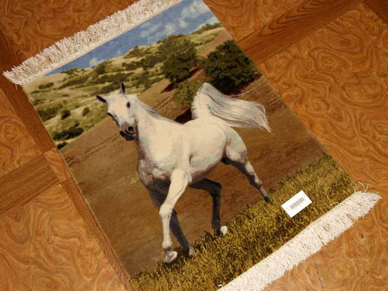 白馬絨毯、ペルシャ絨毯タブリーズピクチャー模様55357、サイズ：75x59 CM