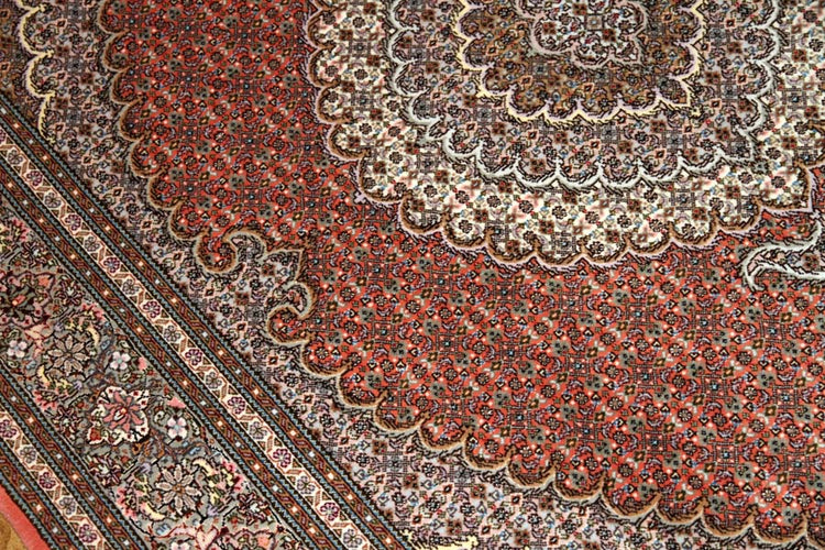 人気デザインマヒ模様タブリーズ産地ラグ57046、フロアーラグペルシャ、サイズ：213x155ｃｍ（フサ含まず）