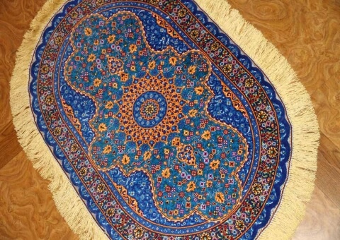 ペルシャ絨毯シルク珍しい楕円形高品質の綺麗な特別注文145952