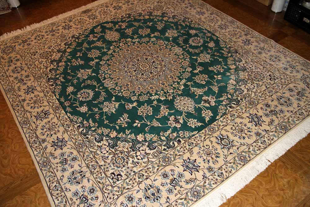 ペルシャ絨毯正方形ナイングリーン色リビング58089,和室ペルシャ絨毯