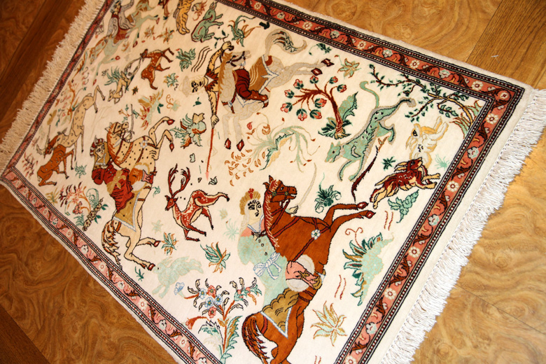 シルクのハンティングペルシャ絨毯50038、ジュウタンハンティング模様